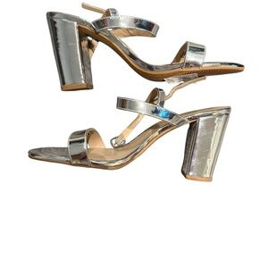BP Silver Block Heel Heels with Ankle Strap